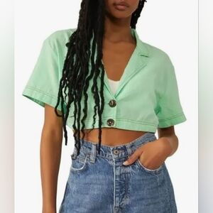 Free People - Honeydew Crop Blouse Top, size L, NWT